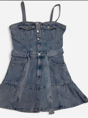 7 For All Mankind Denim Mini Dress in Washed Blue